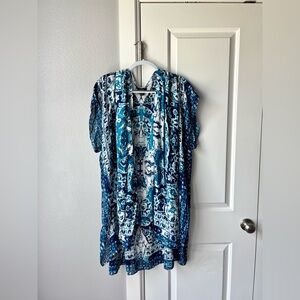 Nicole Miller Blue and White Patterned Dress